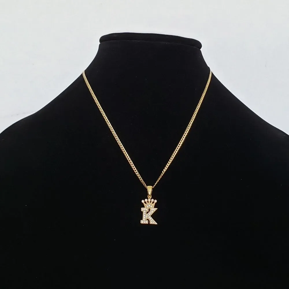 925 Sterling Silver Letter 'K' Crown pendant necklace